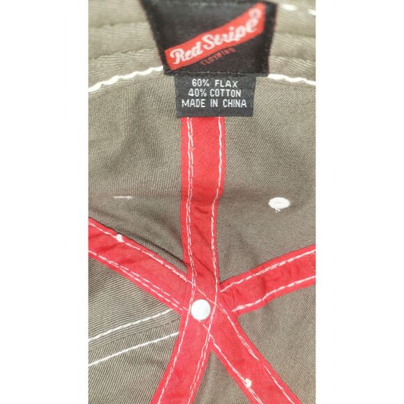 Red Stripe Woven Straw Beer Trucker Hat with detail - Picture 3 of 4